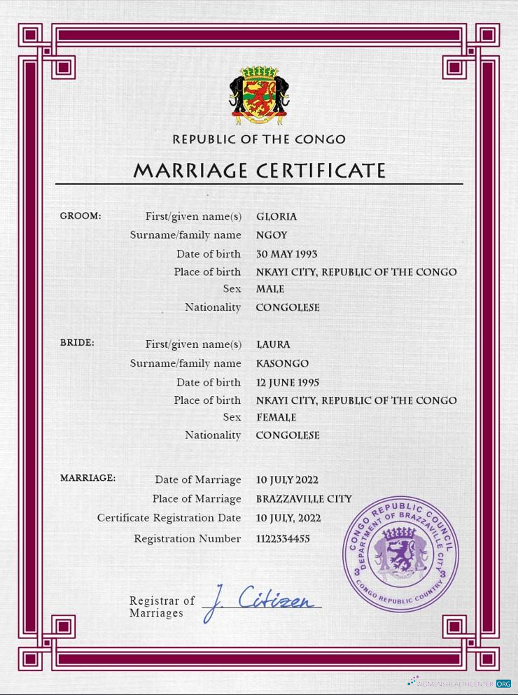 Download Congo, Republic of the marriage certificate PSD template Photoshop template